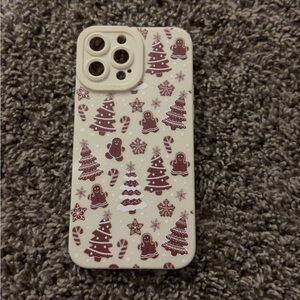 Festive Gingerbread and Tree Pattern Phone Case - White and Brown